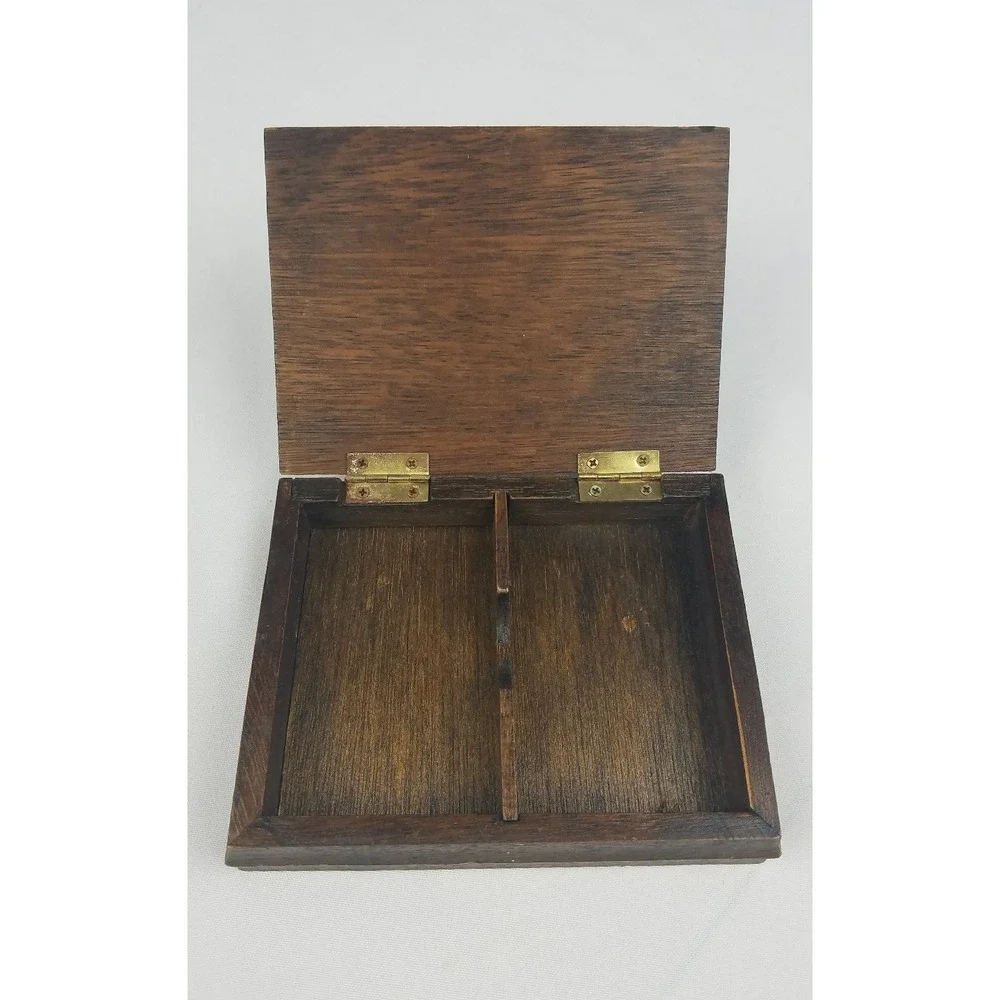 Vtg wood playing card holder box ceramic mallard duck decor farmhouse cottage